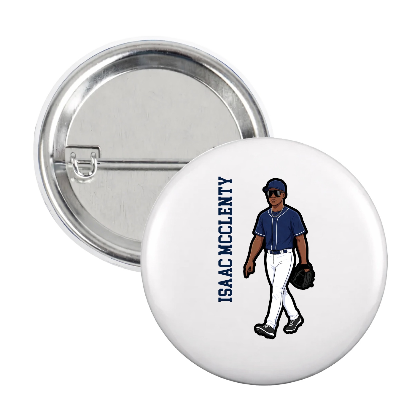 Game Day Button — Name Vertical in White