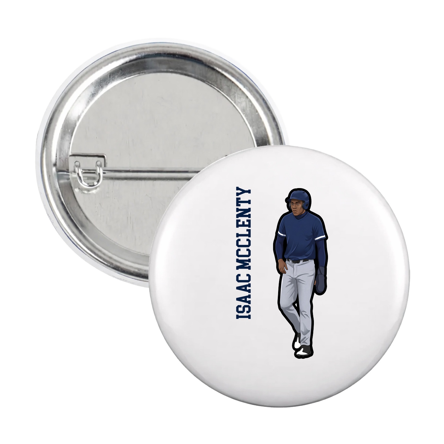 Game Day Button — Name Vertical in White