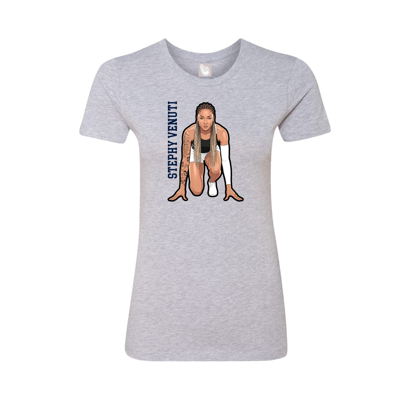 Fitted Women's Tee — Name Vertical in Grey