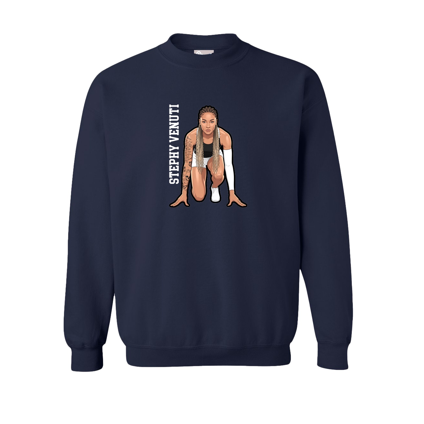 Fleece Crew — Name Vertical in Navy