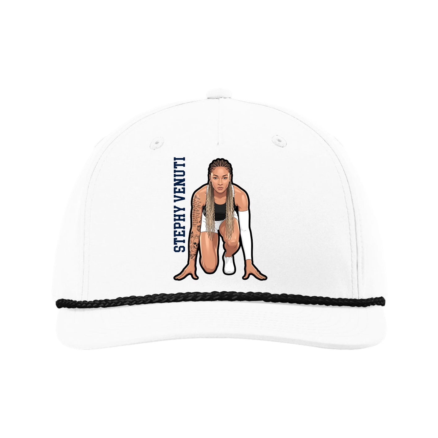Five-Panel Classic Rope Cap — Name Vertical in White