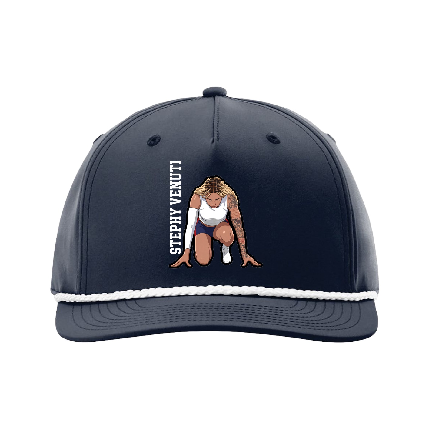 Five-Panel Classic Rope Cap — Name Vertical in Navy
