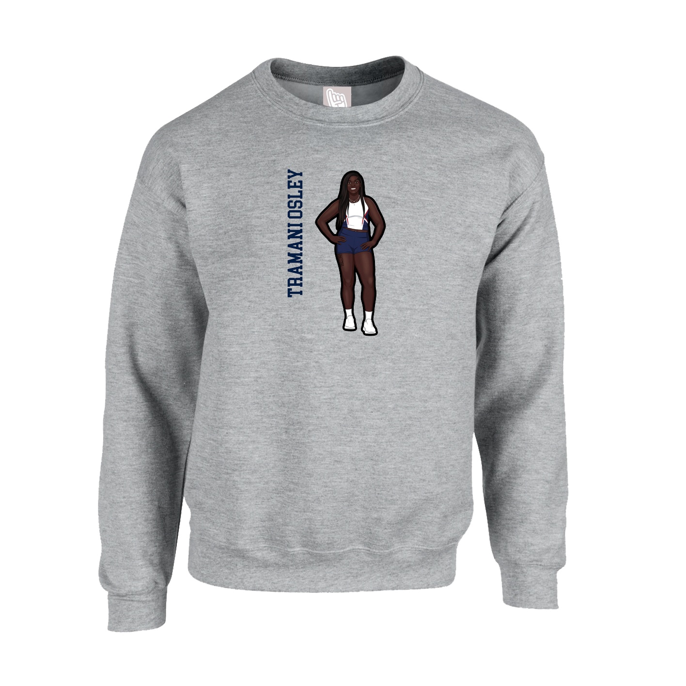 Fleece Crew — Name Vertical in Grey