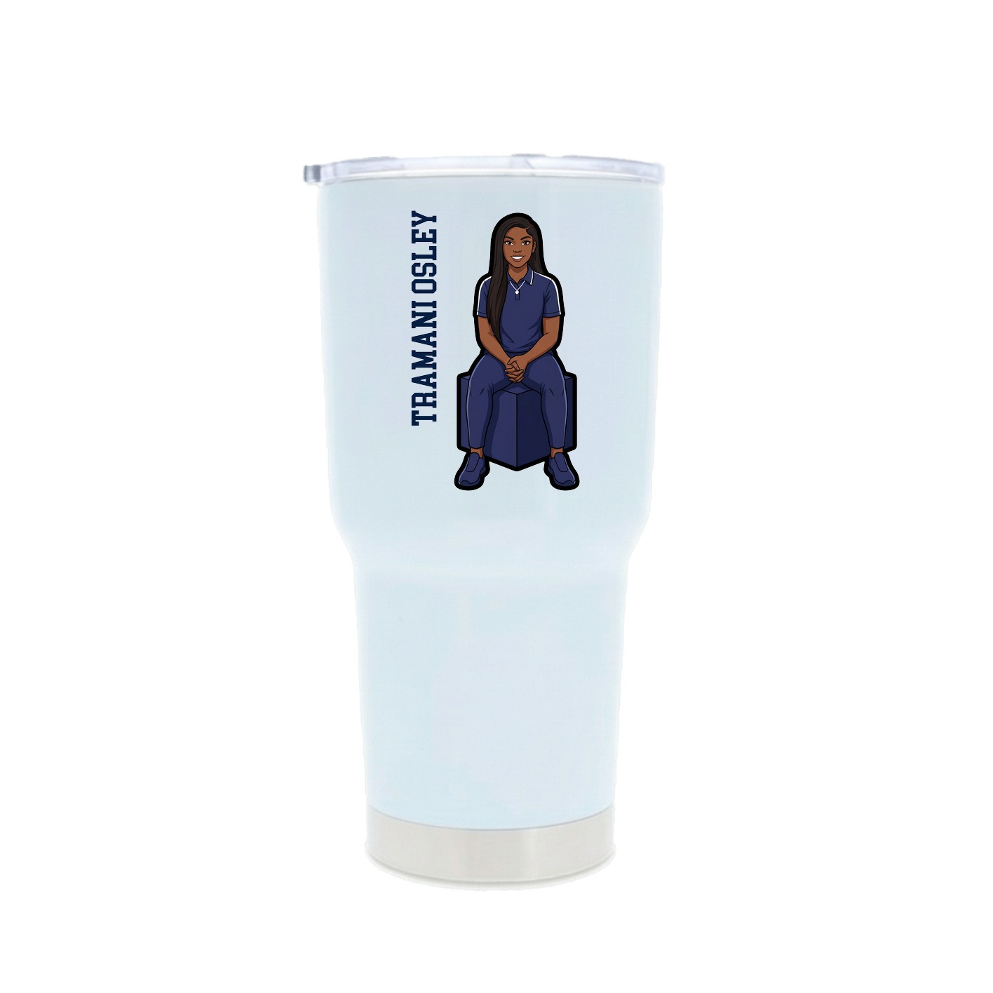 30oz Stainless Steel Tumbler — Name Vertical in White
