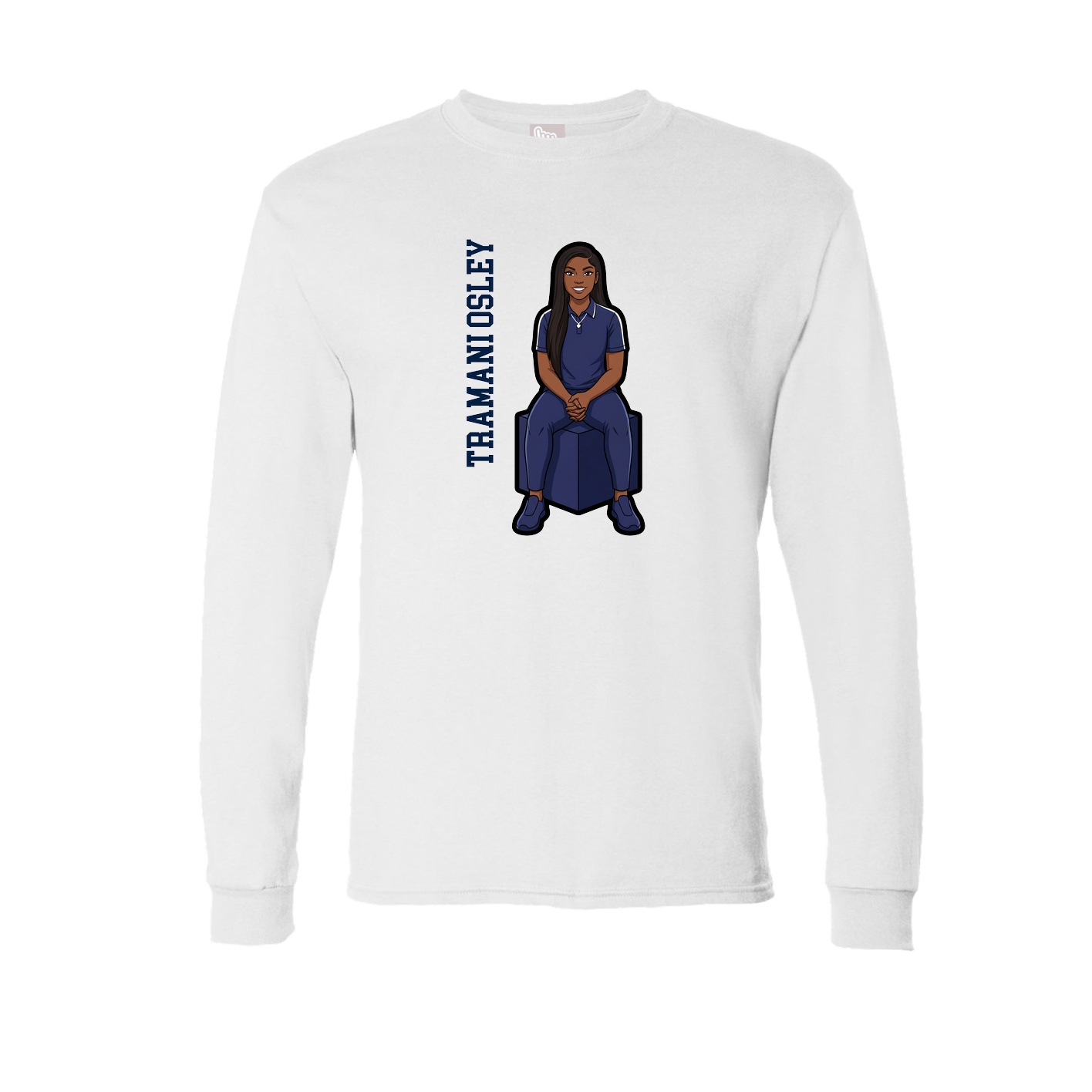 Long Sleeve Tee — Name Vertical in White
