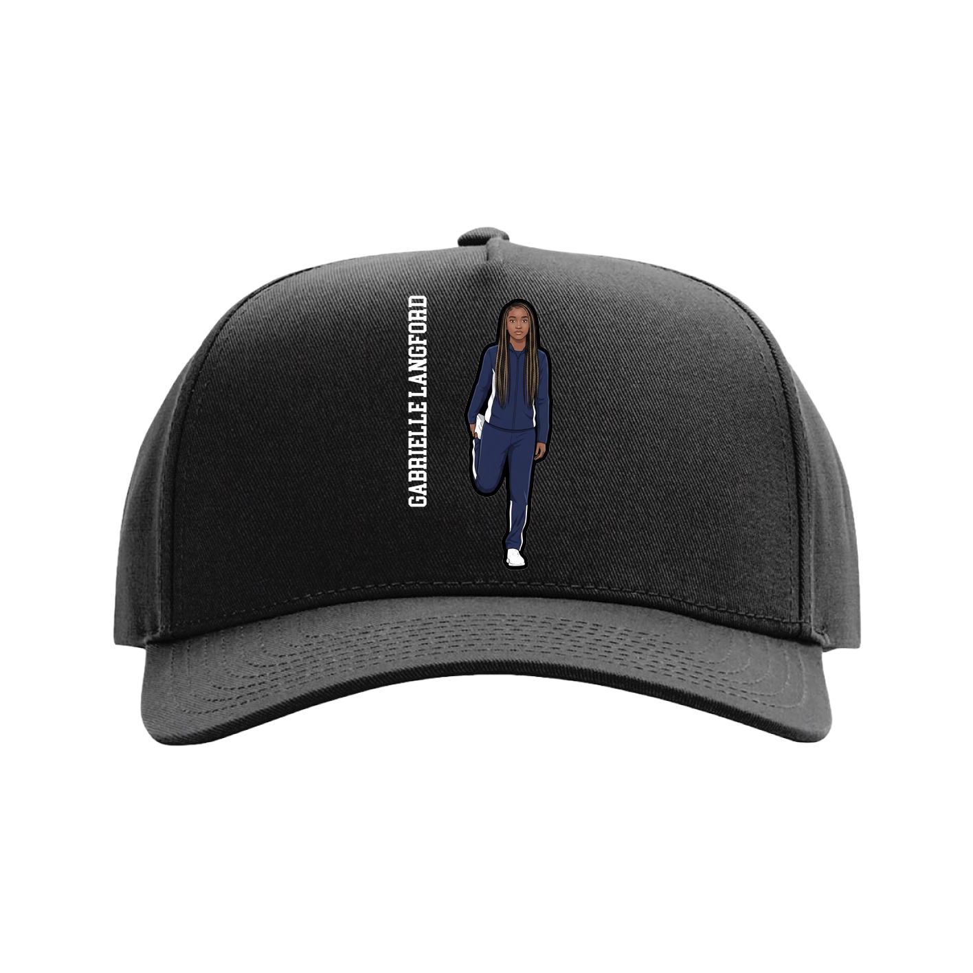 Full Fabric Five-Panel Champ Cap — Name Vertical in Black