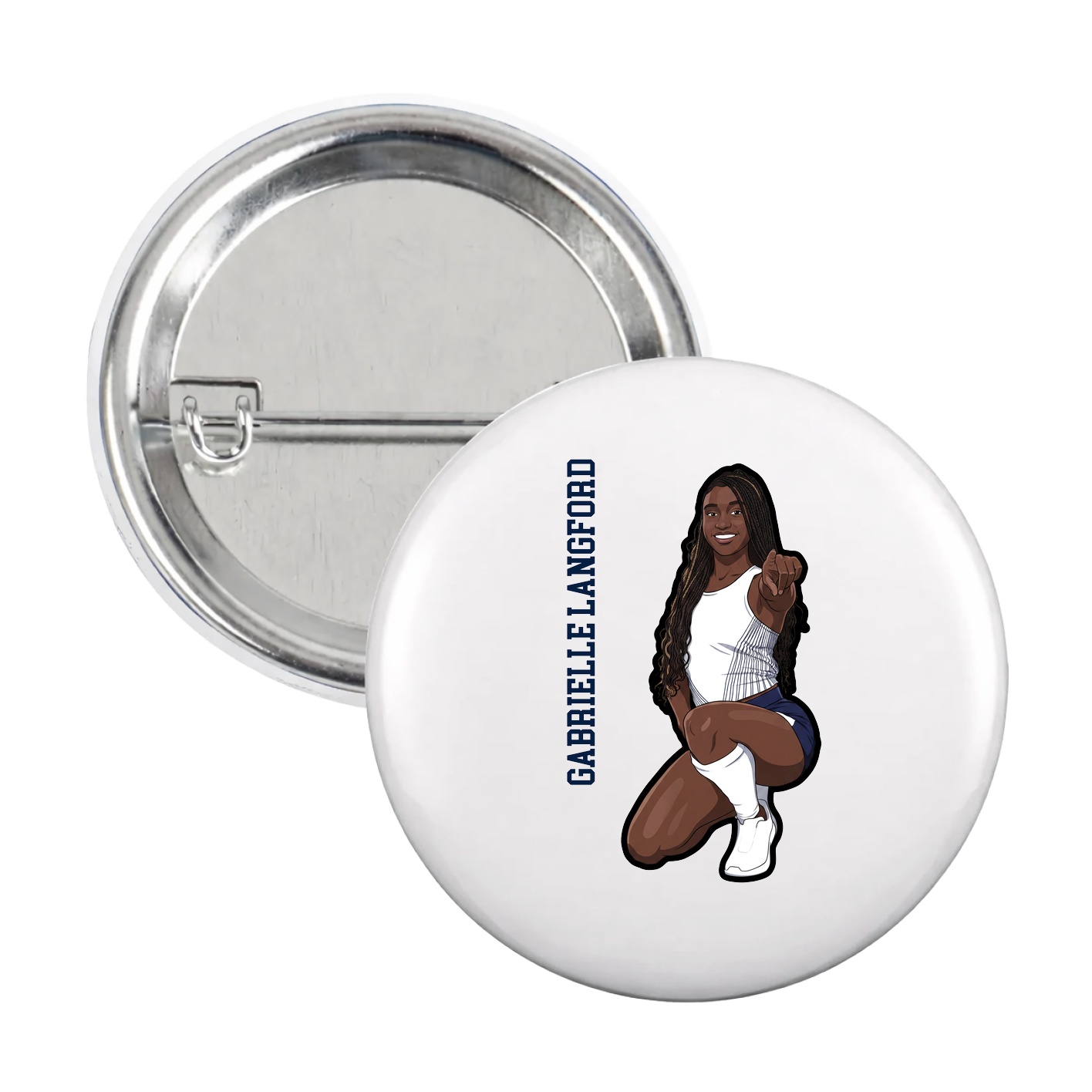 Game Day Button — Name Vertical in White