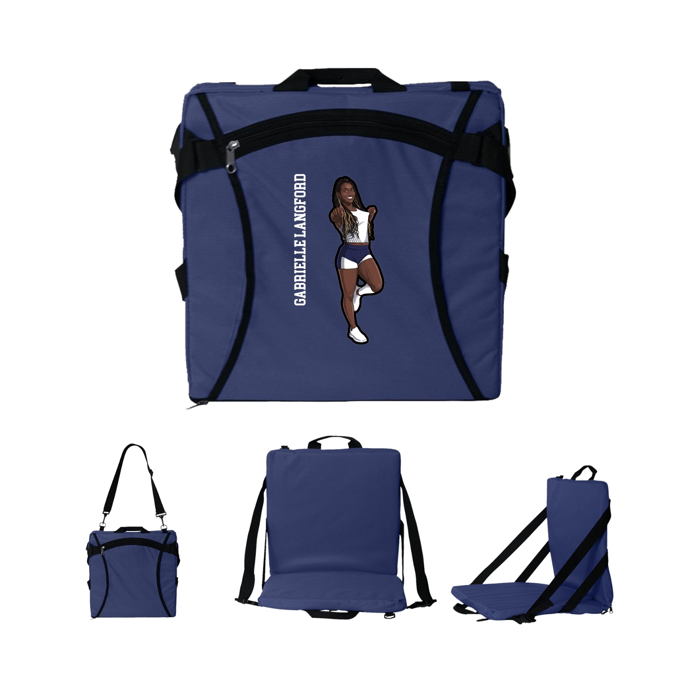 Folding Stadium Seat — Name Vertical in Navy