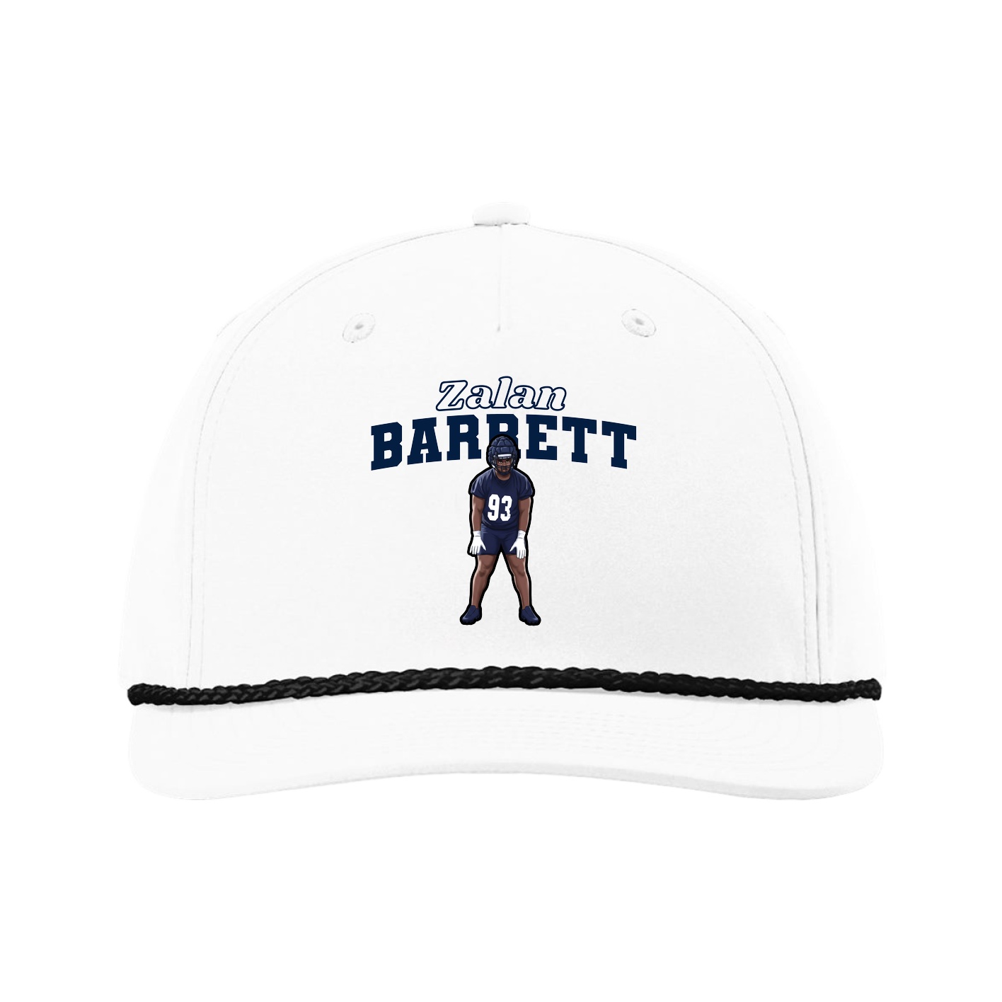 Five-Panel Classic Rope Cap — Name Arch in White