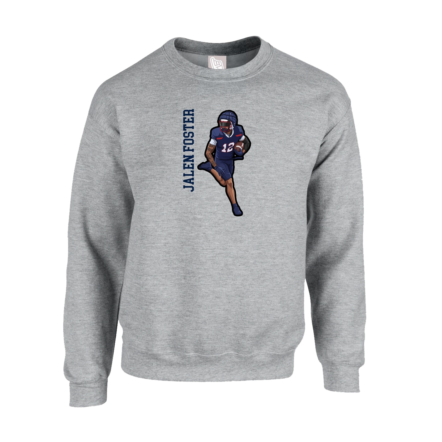 Fleece Crew — Name Vertical in Grey