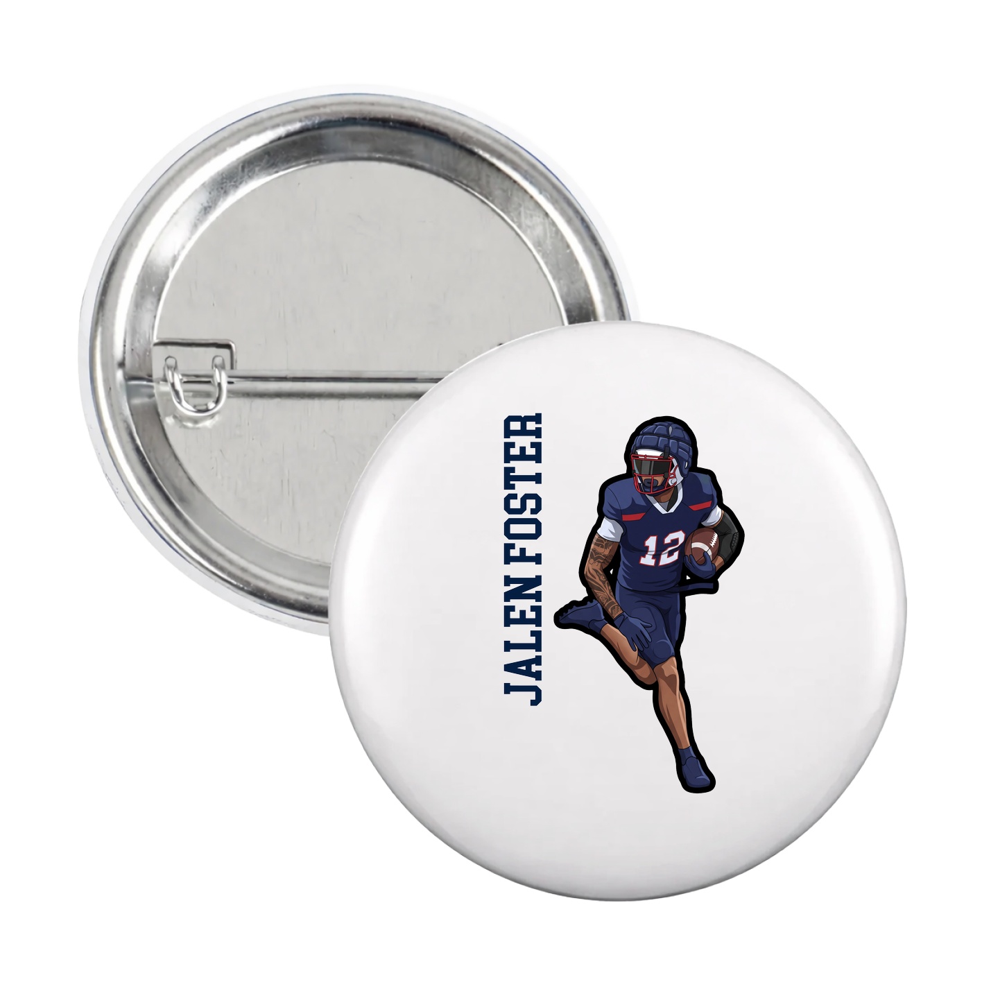 Game Day Button — Name Vertical in White