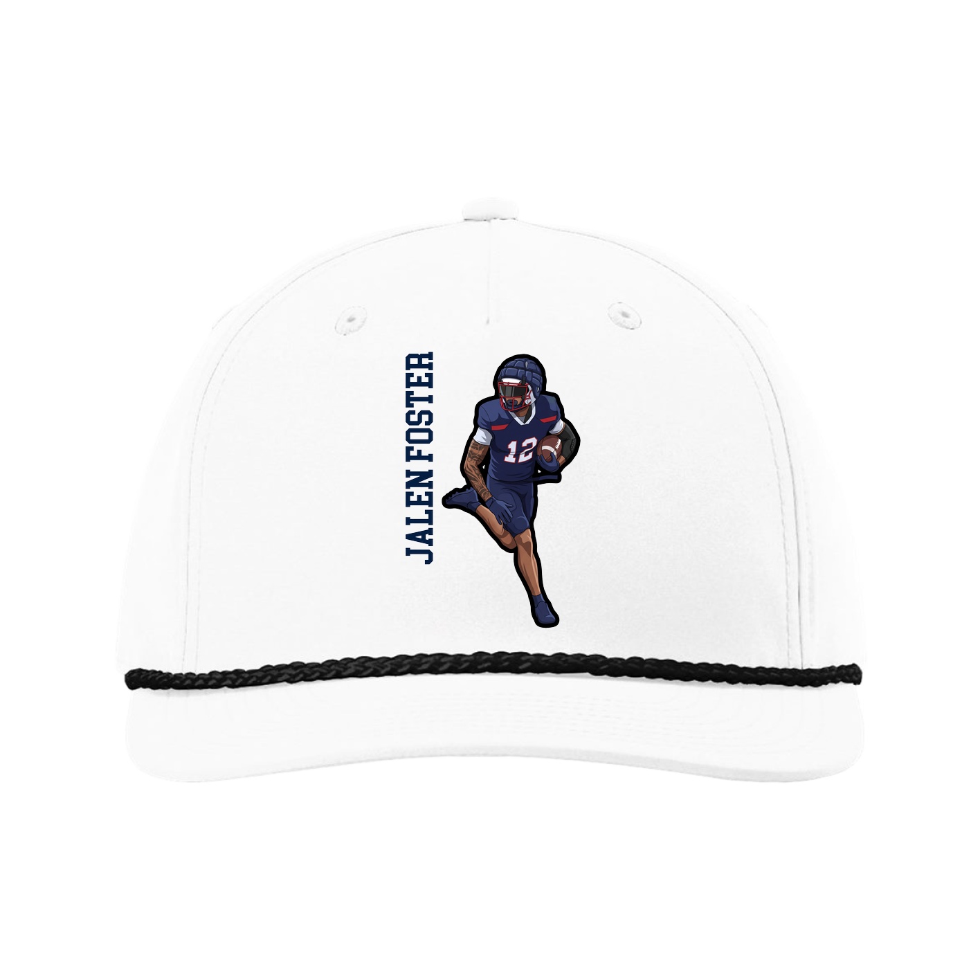 Five-Panel Classic Rope Cap — Name Vertical in White