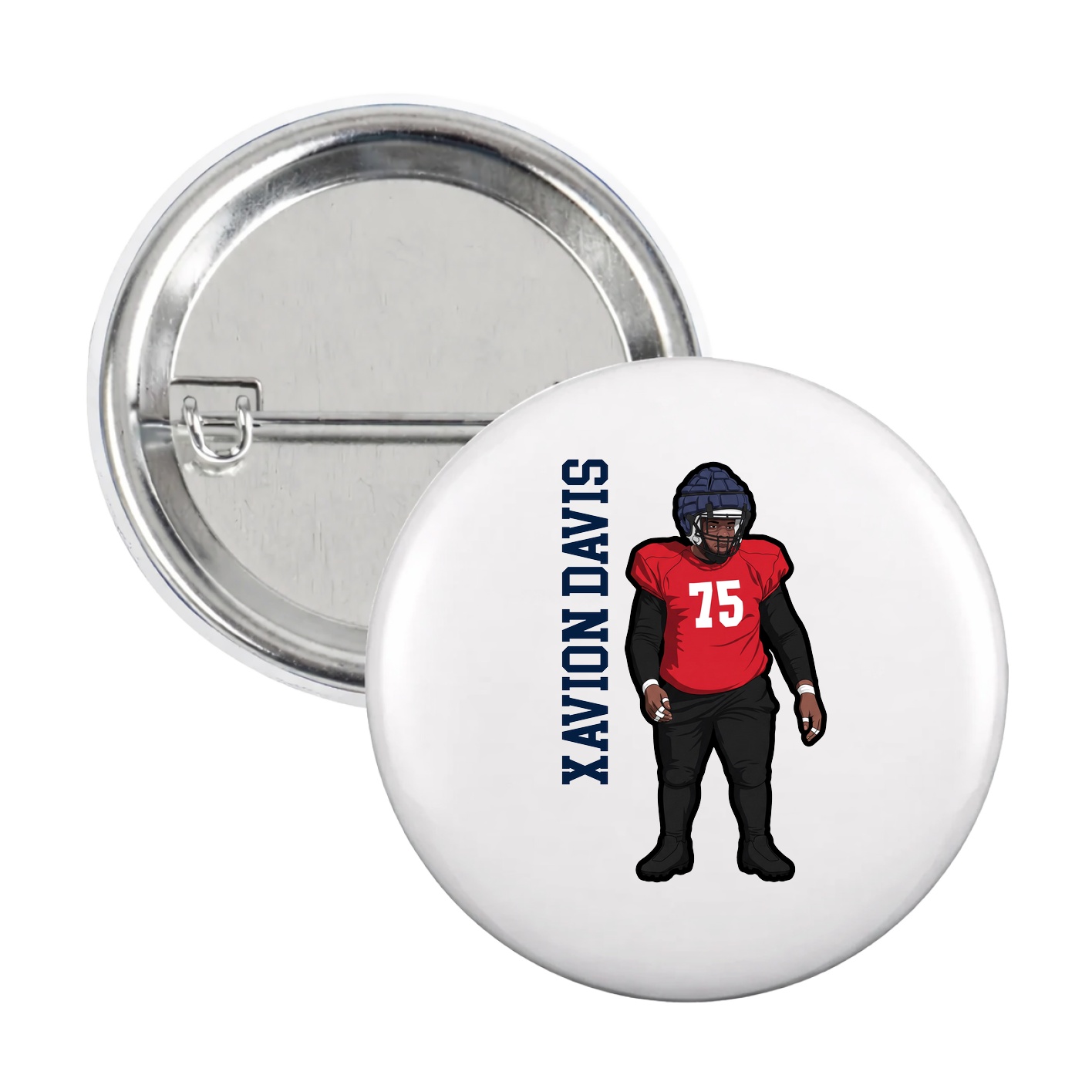 Game Day Button — Name Vertical in White