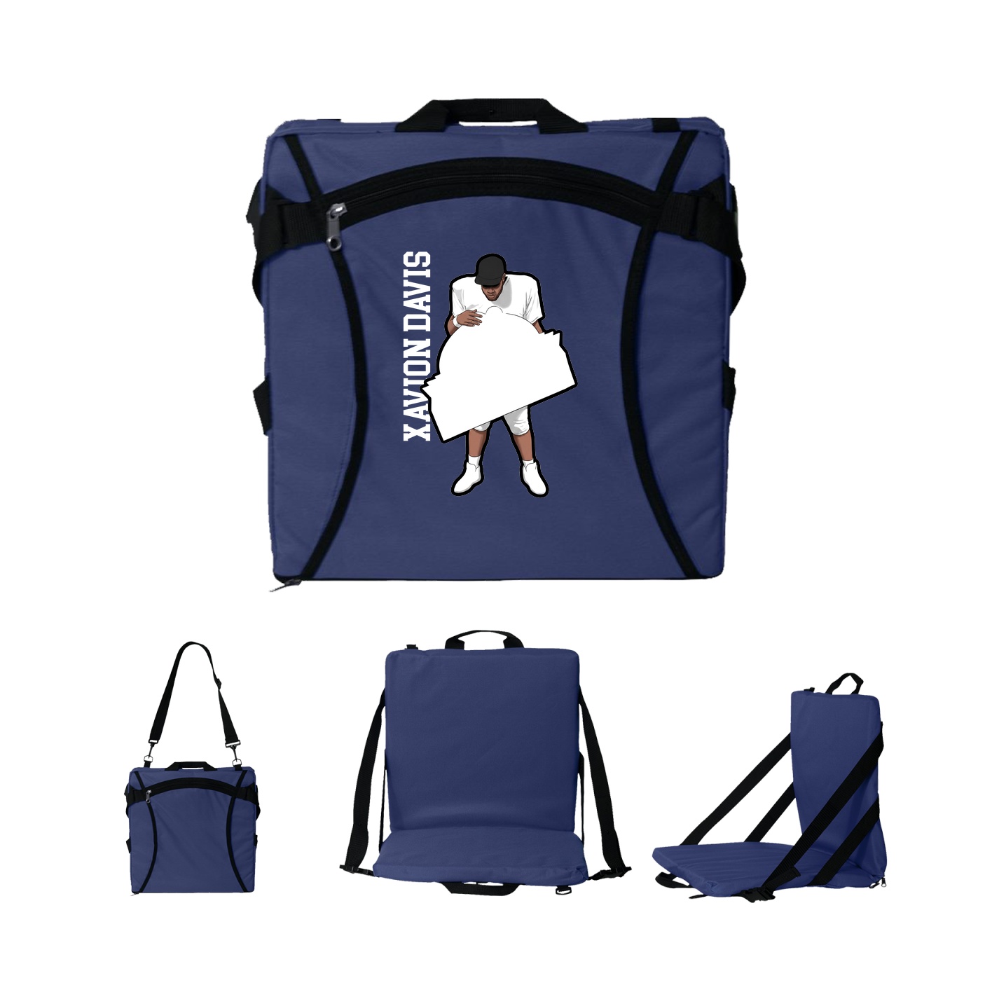 Folding Stadium Seat — Name Vertical in Navy