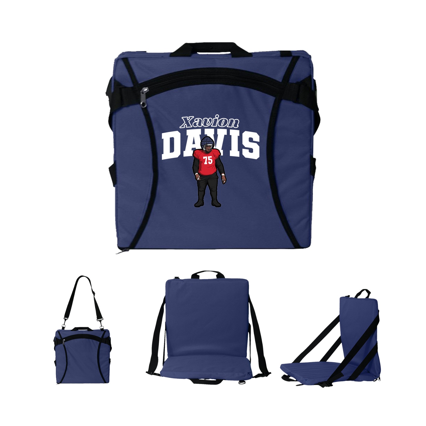 Folding Stadium Seat — Name Arch in Navy