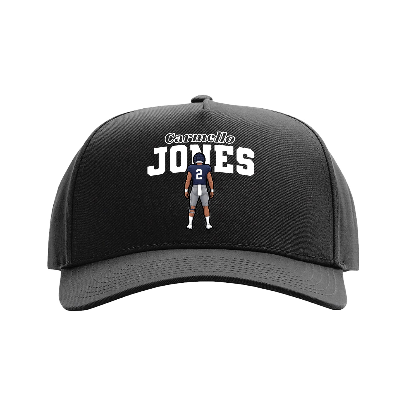 Full Fabric Five-Panel Champ Cap — Name Arch in Black