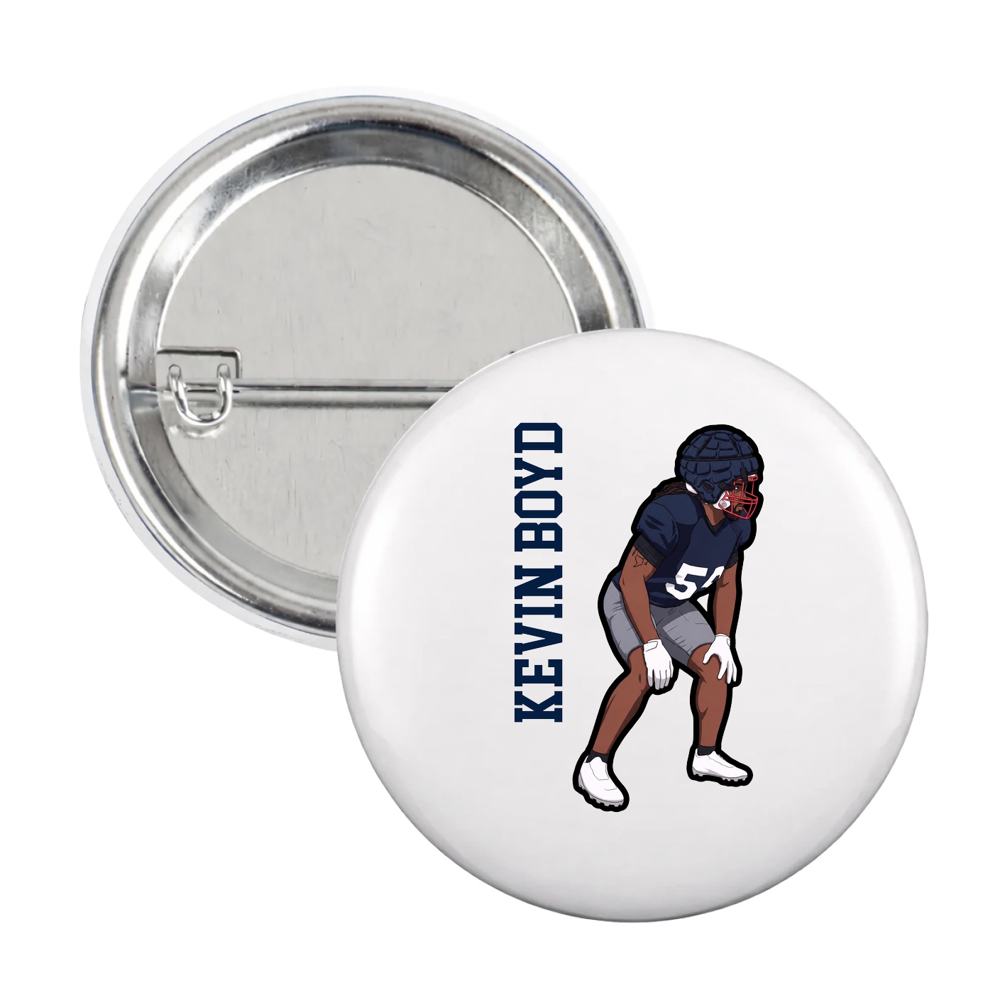 Game Day Button — Name Vertical in White