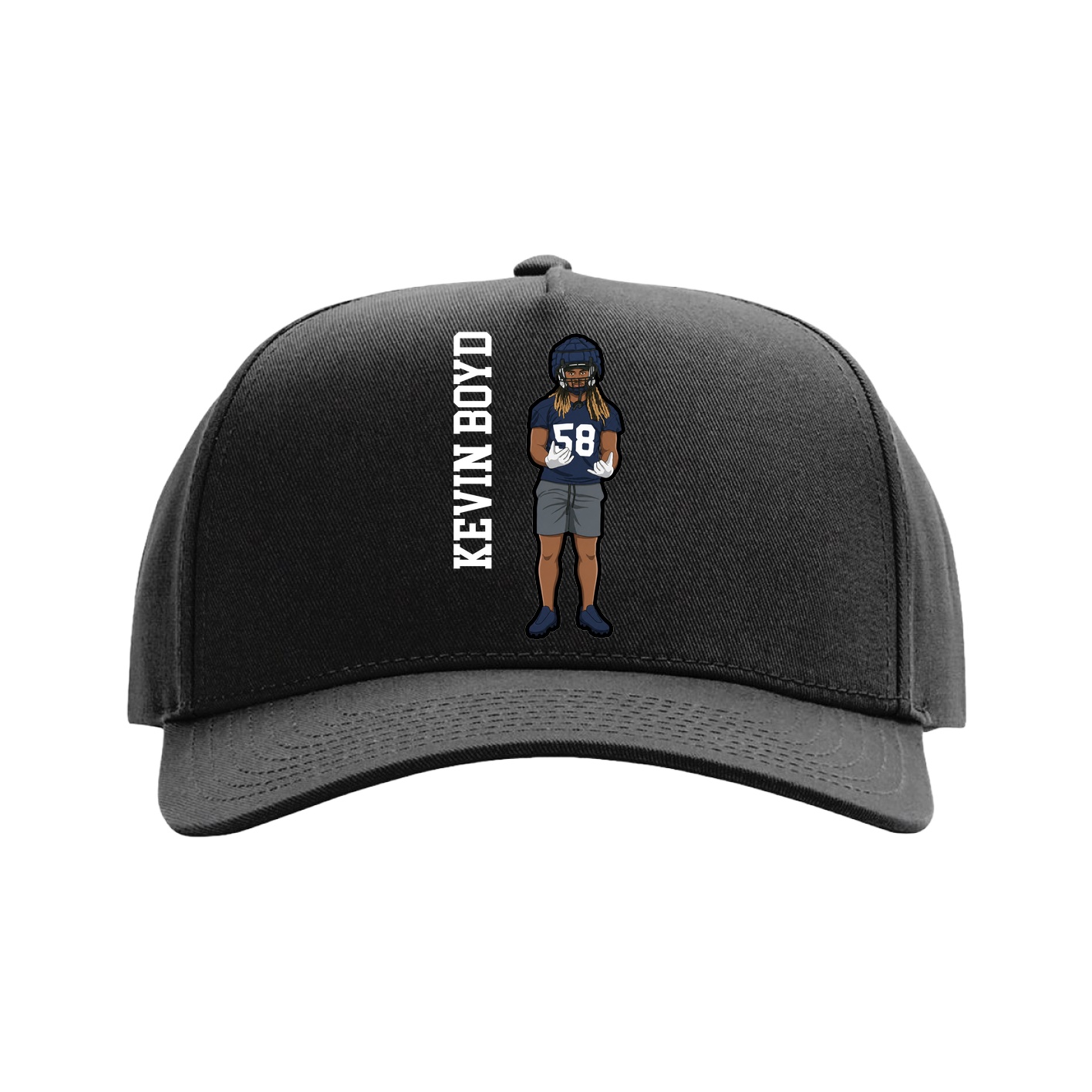 Full Fabric Five-Panel Champ Cap — Name Vertical in Black