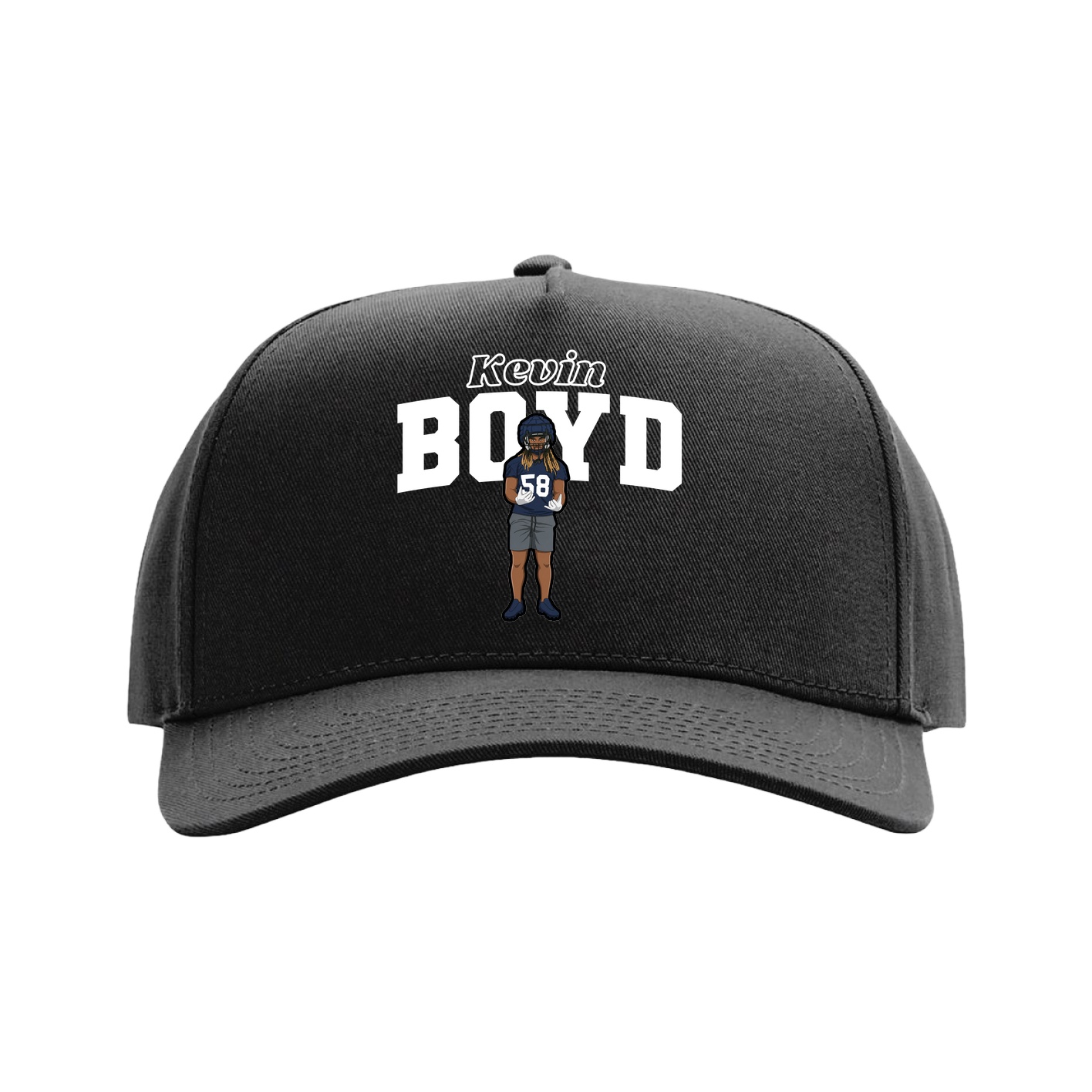 Full Fabric Five-Panel Champ Cap — Name Arch in Black