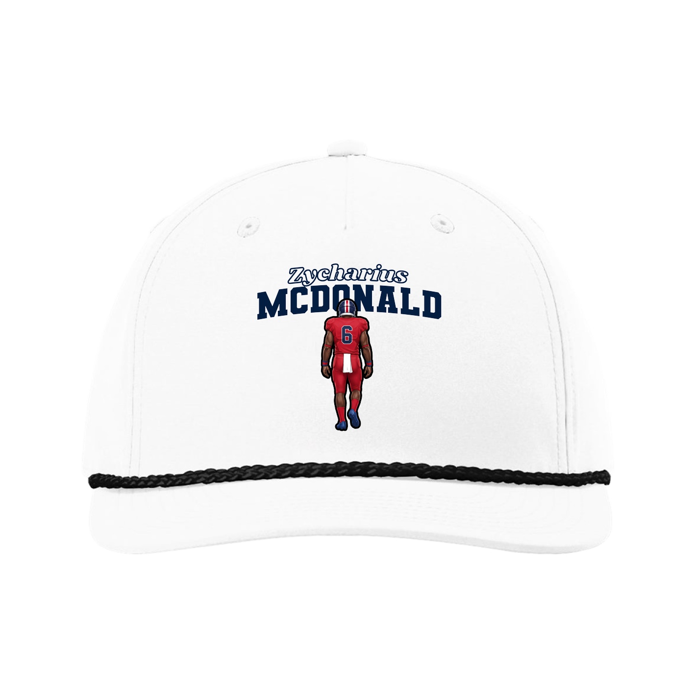 Five-Panel Classic Rope Cap — Name Arch in White