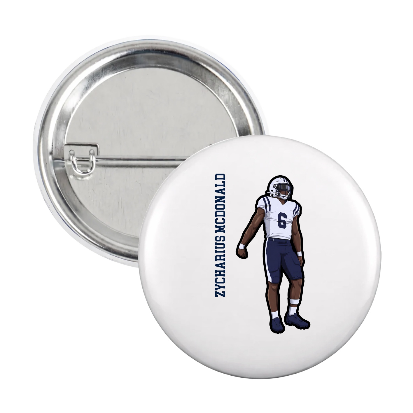 Game Day Button — Name Vertical in White