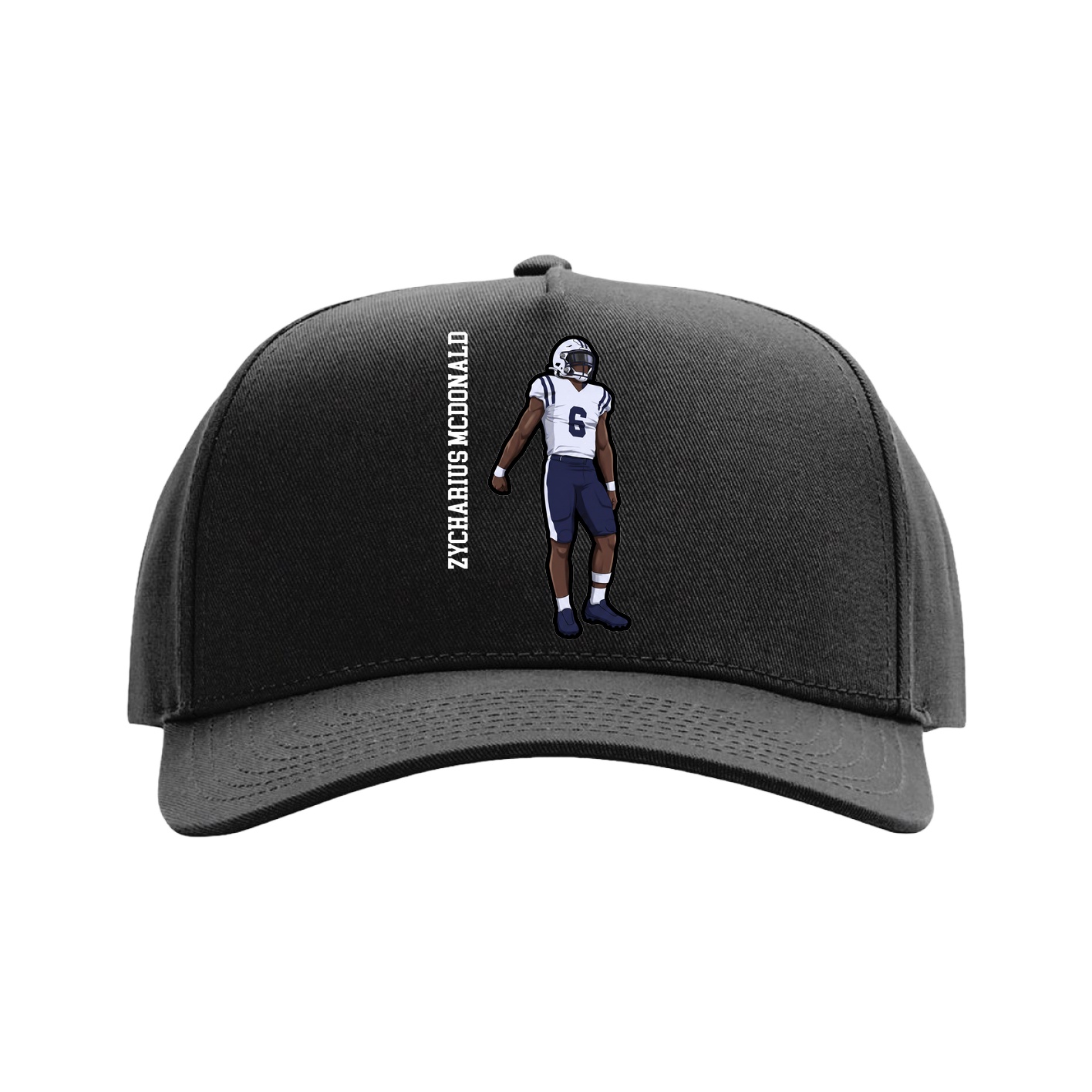 Full Fabric Five-Panel Champ Cap — Name Vertical in Black
