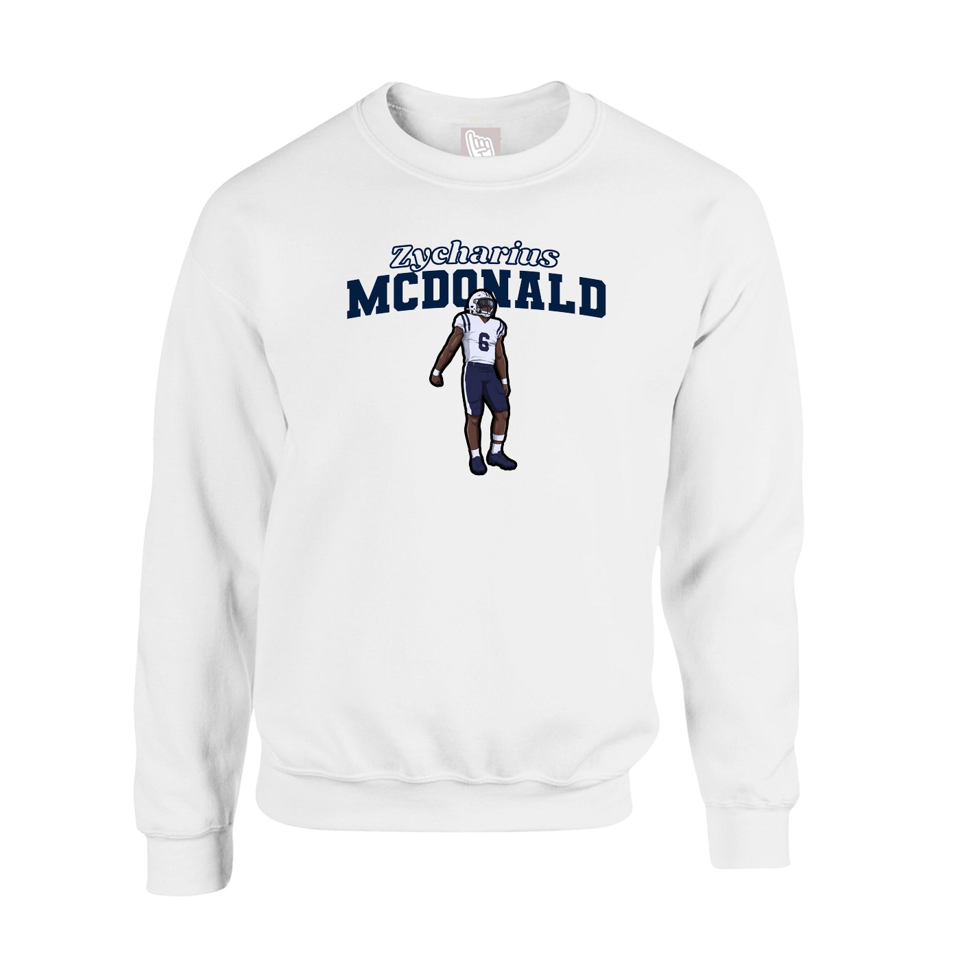Fleece Crew — Name Arch in White