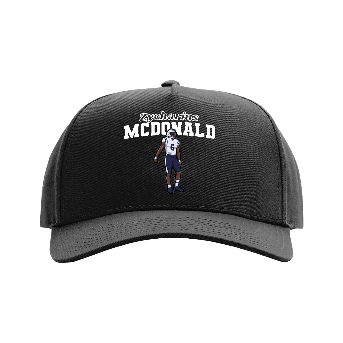 Full Fabric Five-Panel Champ Cap — Name Arch in Black