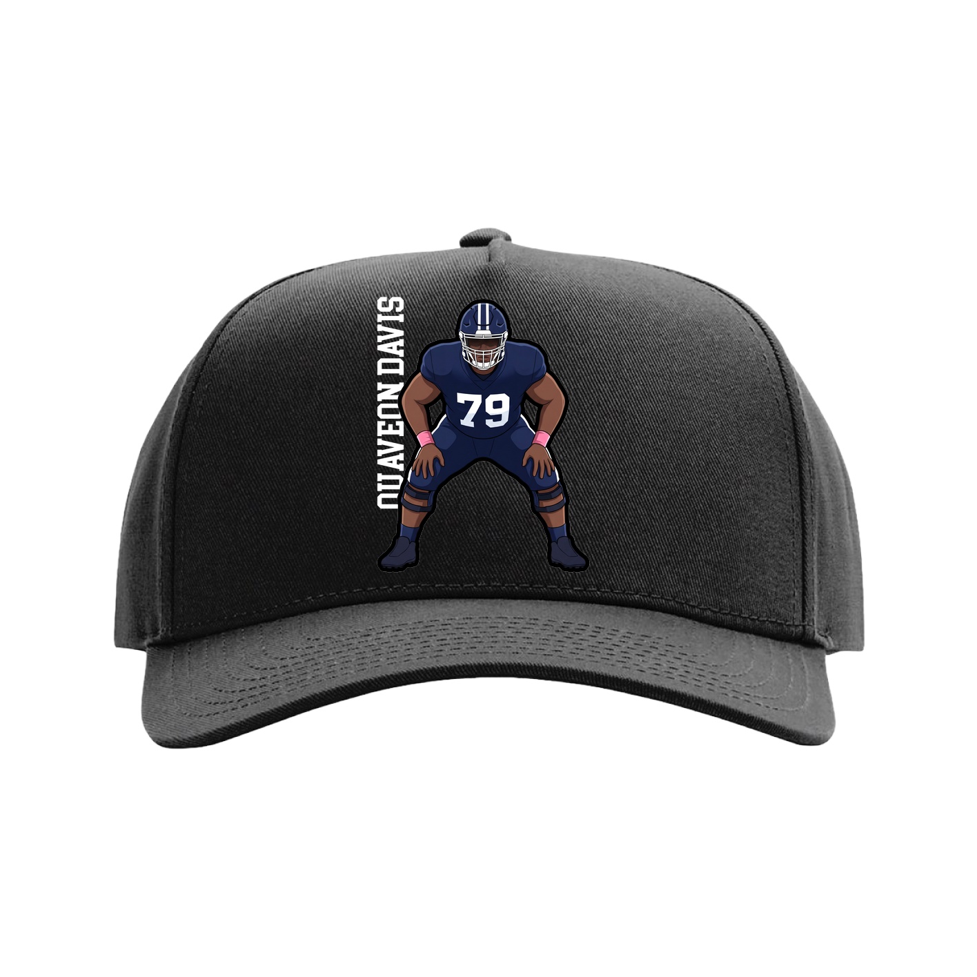 Full Fabric Five-Panel Champ Cap — Name Vertical in Black