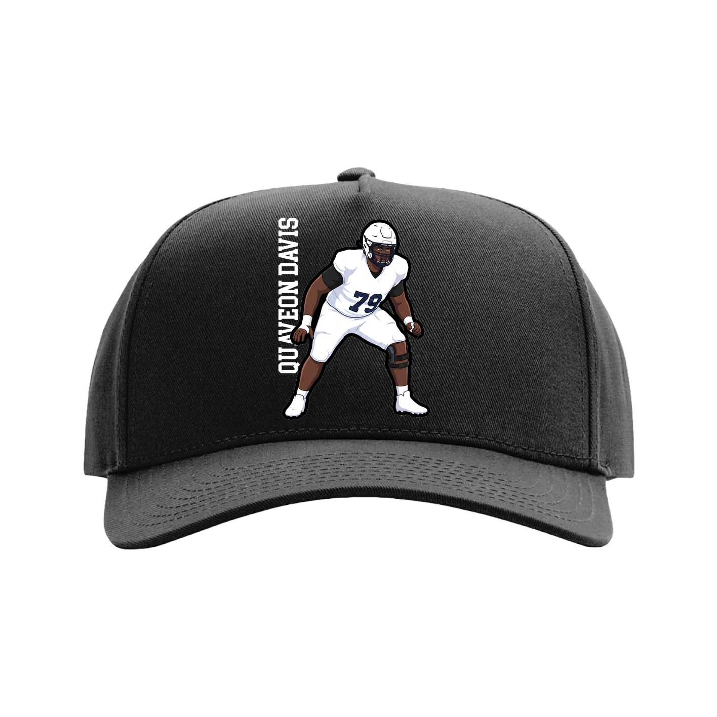 Full Fabric Five-Panel Champ Cap — Name Vertical in Black
