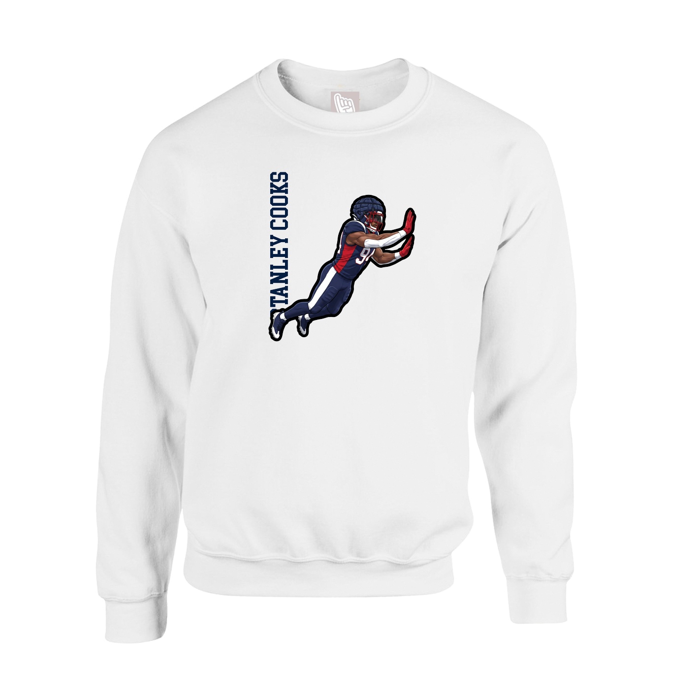 Fleece Crew — Name Vertical in White