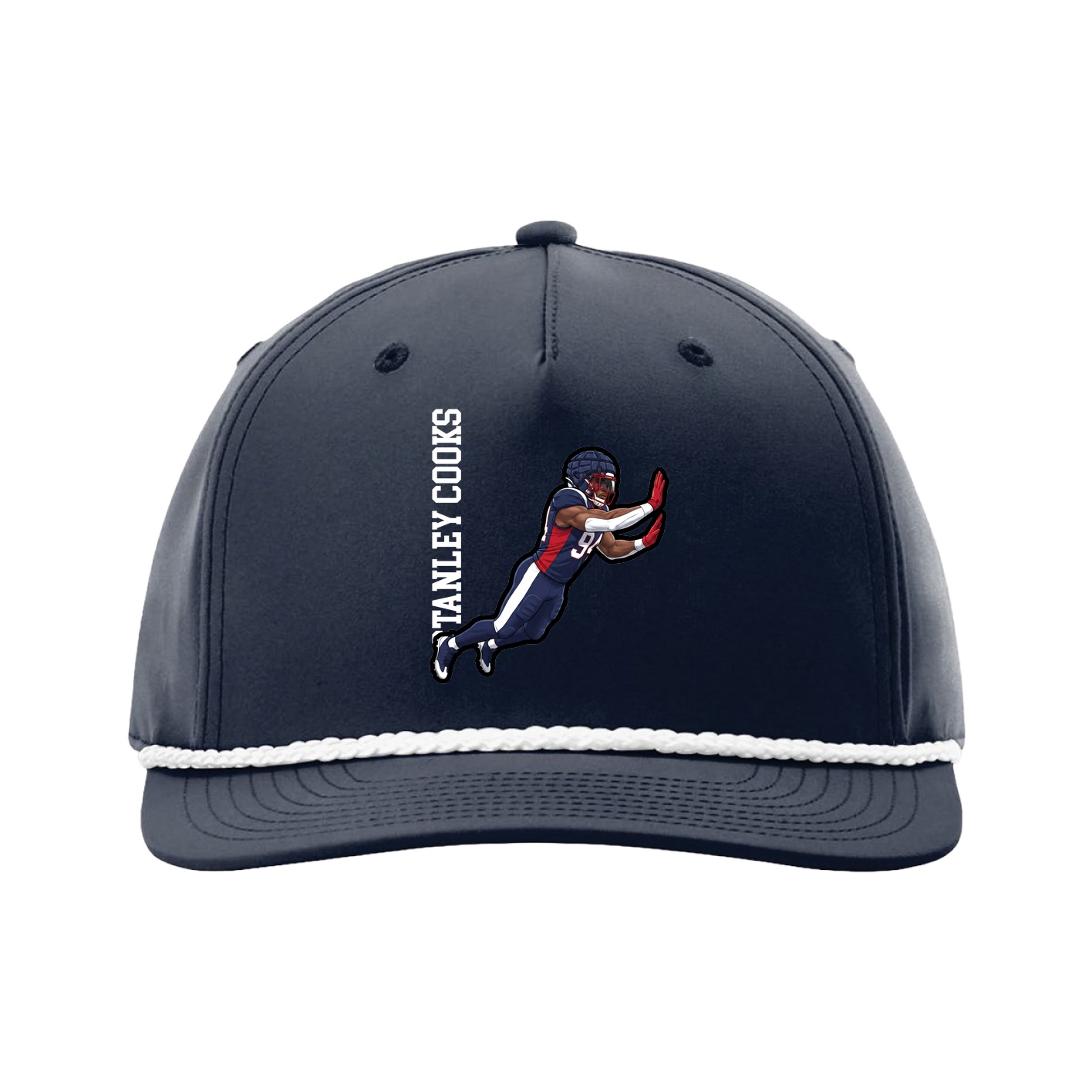 Five-Panel Classic Rope Cap — Name Vertical in Navy