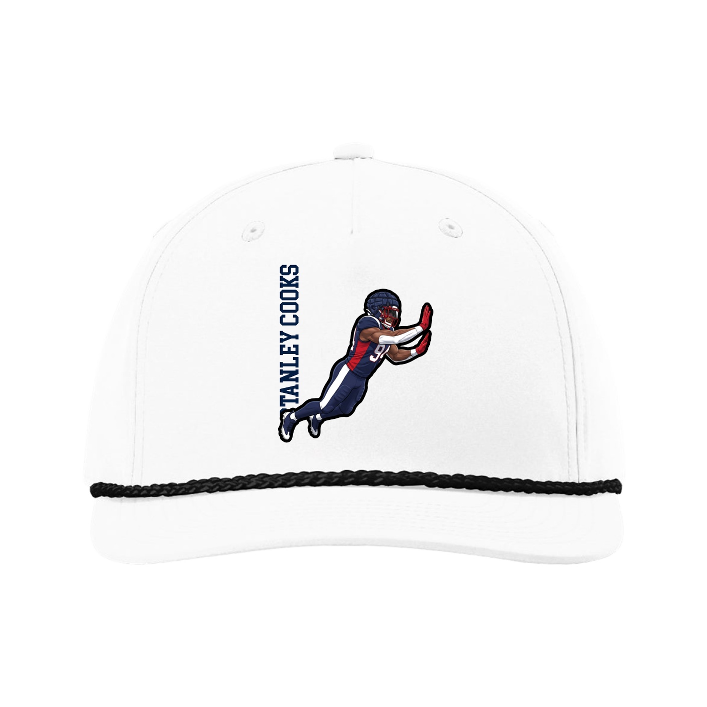 Five-Panel Classic Rope Cap — Name Vertical in White