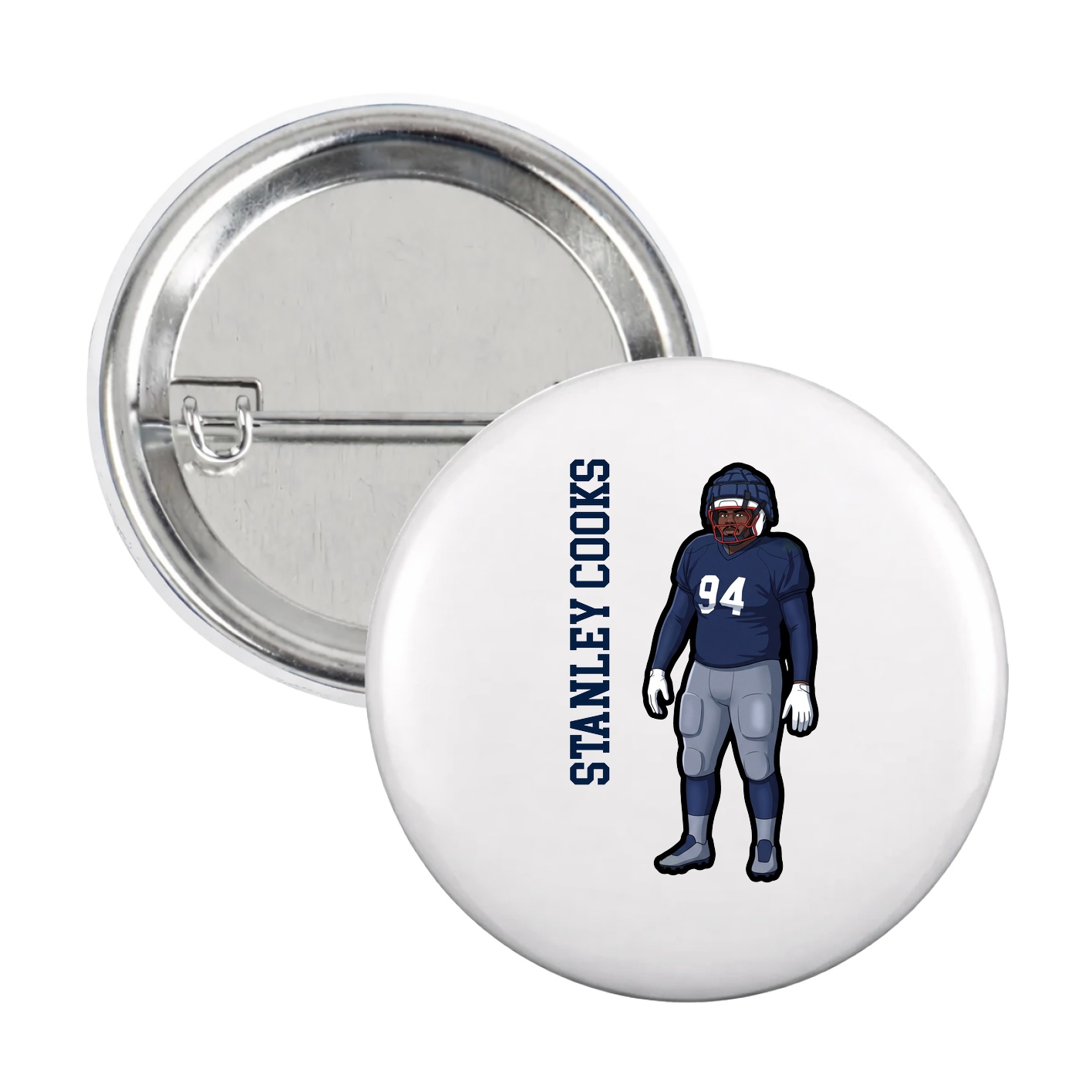 Game Day Button — Name Vertical in White