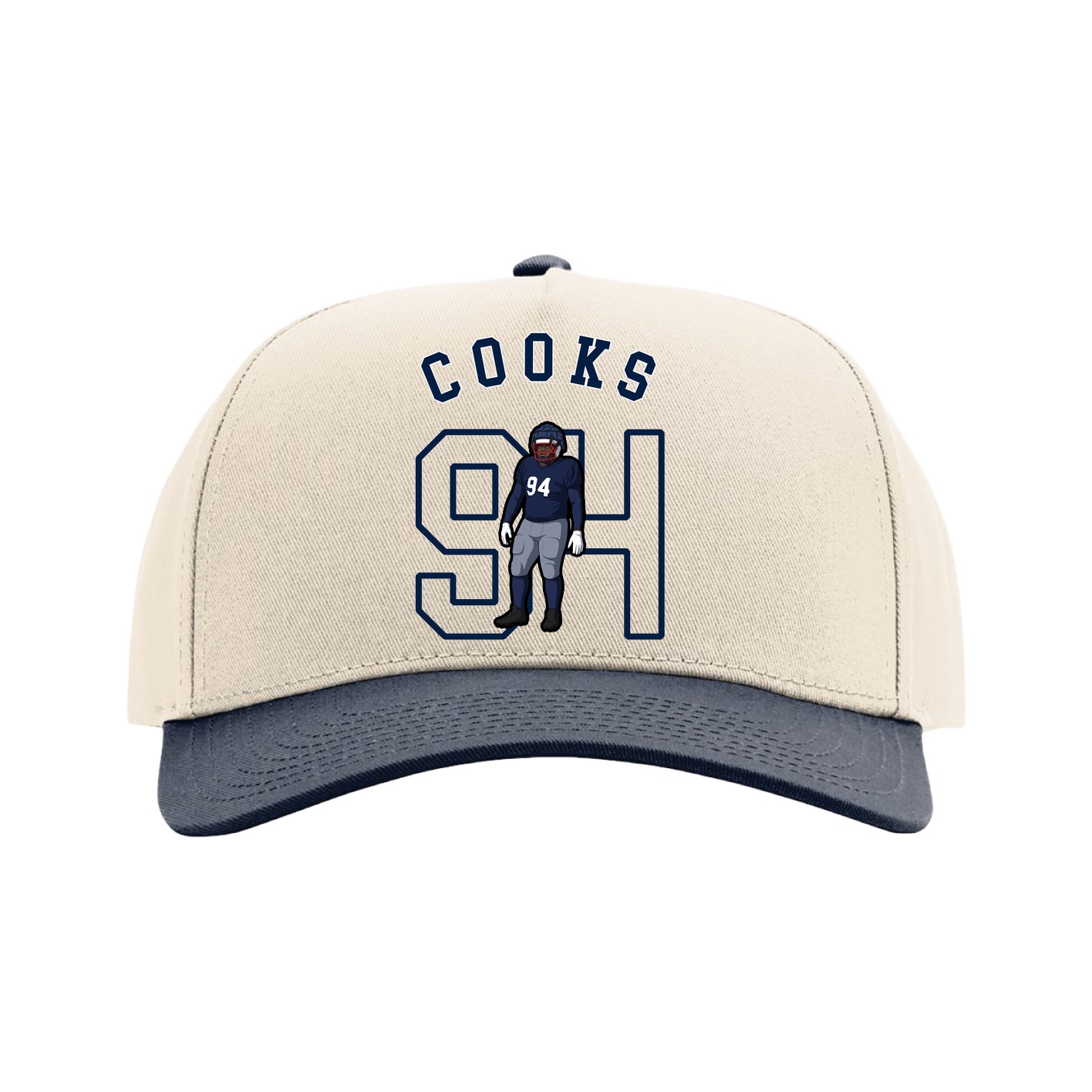 Full Fabric Five-Panel Champ Cap — Shirsey Arch in Cream/Navy