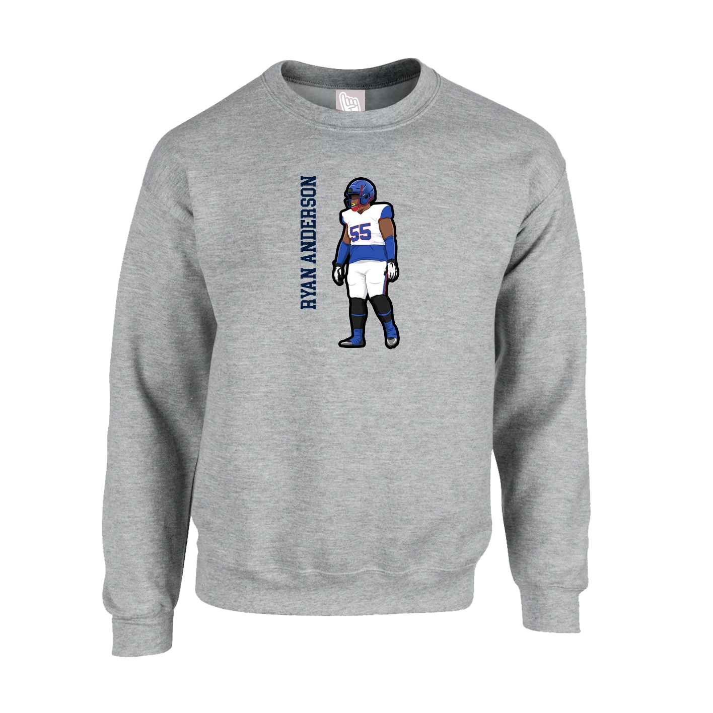 Fleece Crew — Name Vertical in Grey