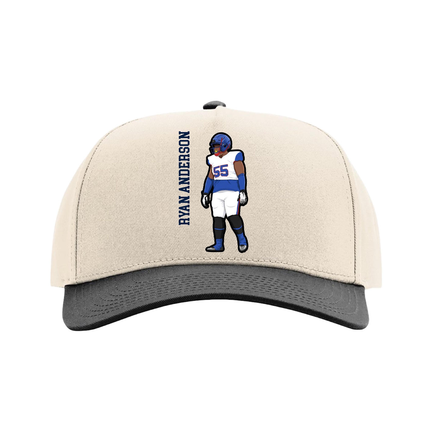 Full Fabric Five-Panel Champ Cap — Name Vertical in Cream/Black