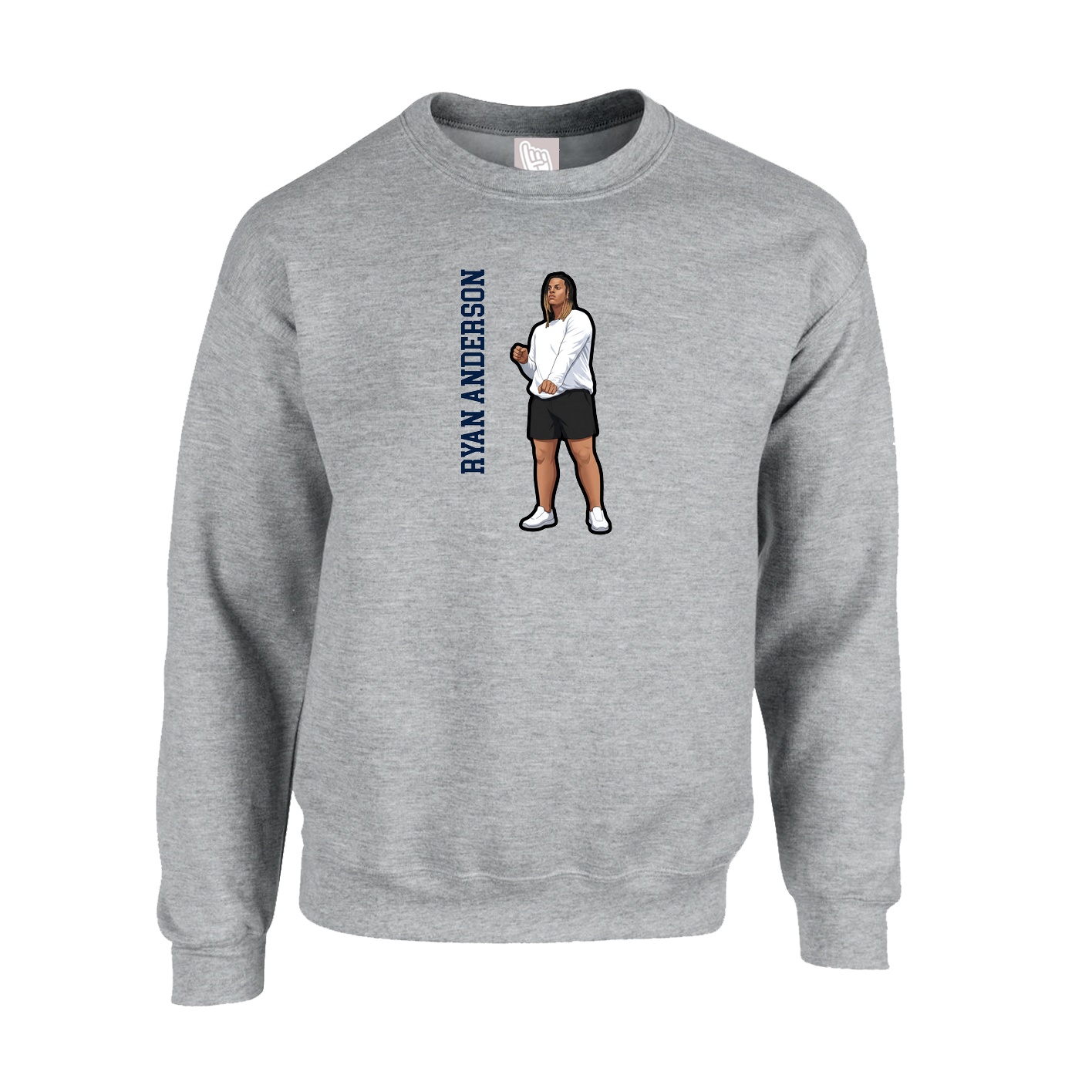 Fleece Crew — Name Vertical in Grey