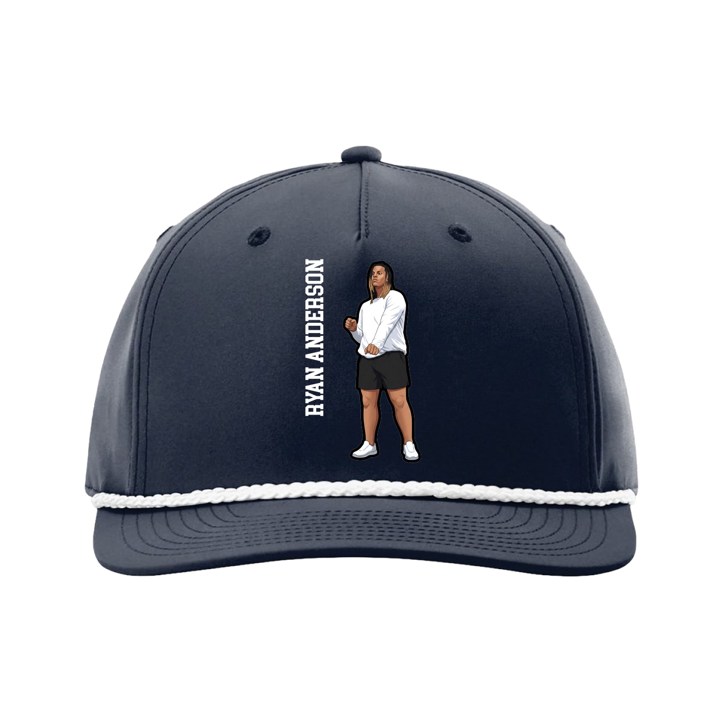 Five-Panel Classic Rope Cap — Name Vertical in Navy