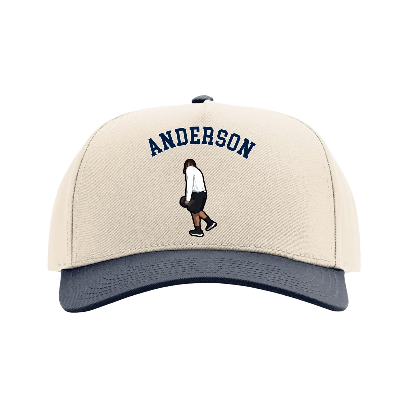 Full Fabric Five-Panel Champ Cap — Shirsey Arch in Cream/Navy