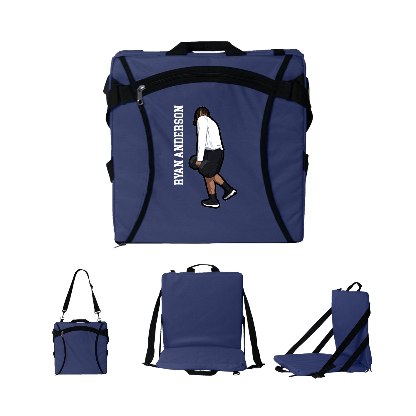 Folding Stadium Seat — Name Vertical in Navy