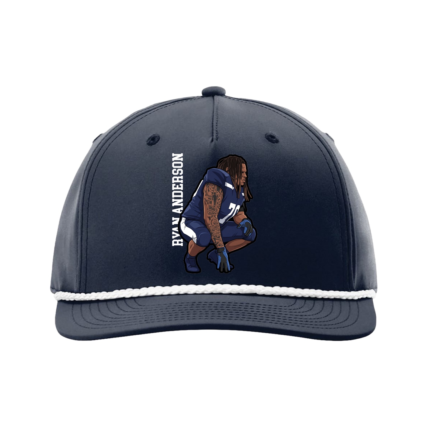 Five-Panel Classic Rope Cap — Name Vertical in Navy