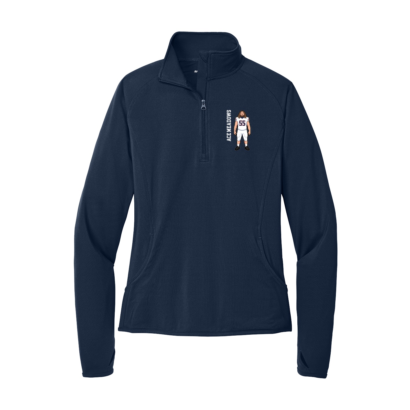Women's Q-Zip Pullover — Name Vertical in Navy