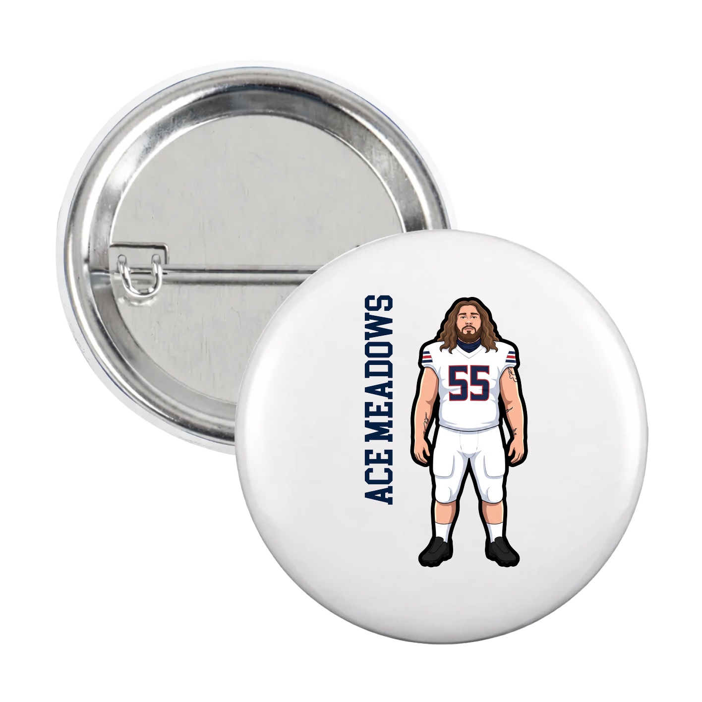 Game Day Button — Name Vertical in White