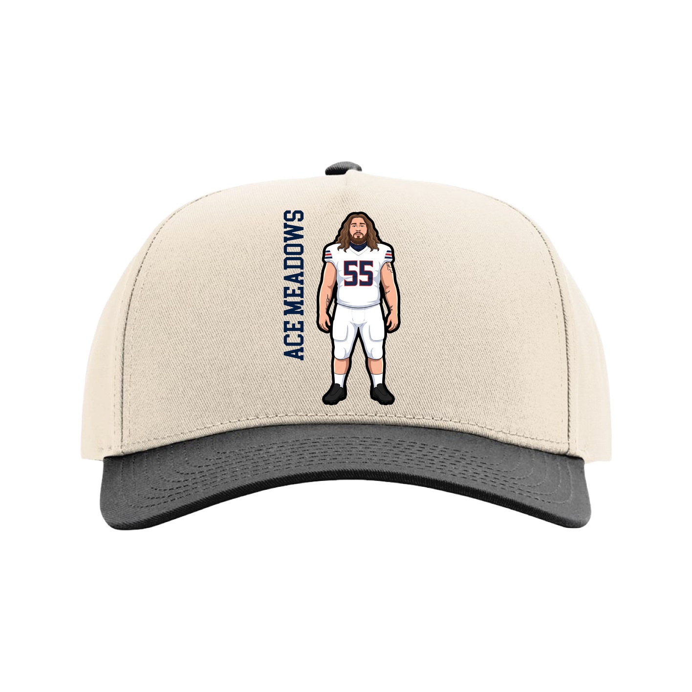 Full Fabric Five-Panel Champ Cap — Name Vertical in Cream/Black