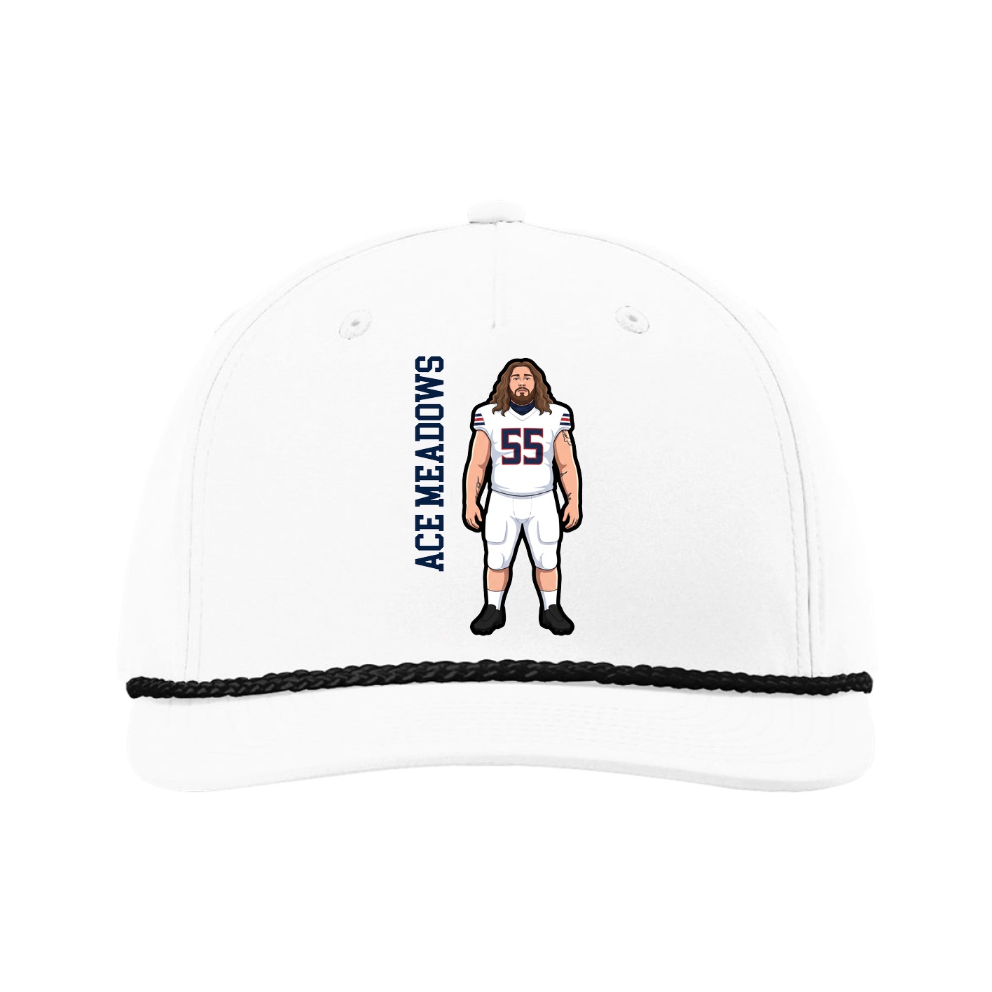 Five-Panel Classic Rope Cap — Name Vertical in White