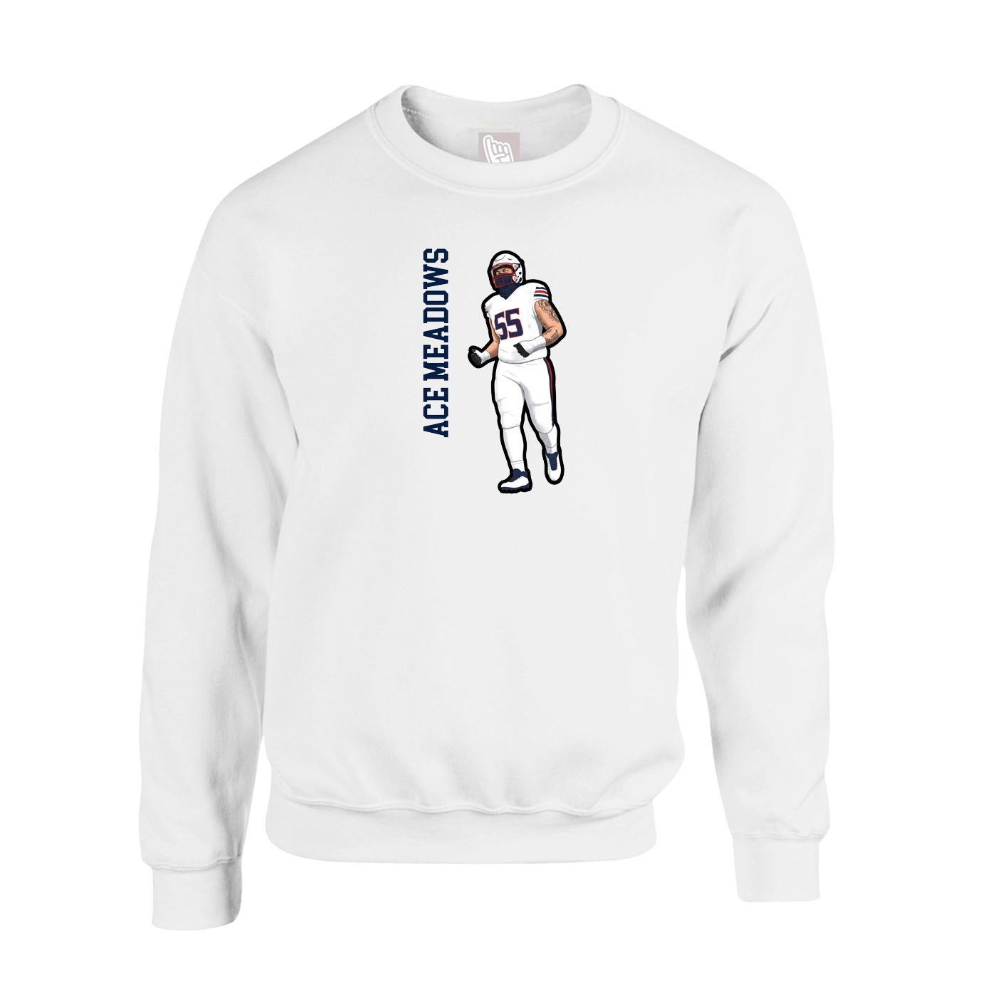 Fleece Crew — Name Vertical in White