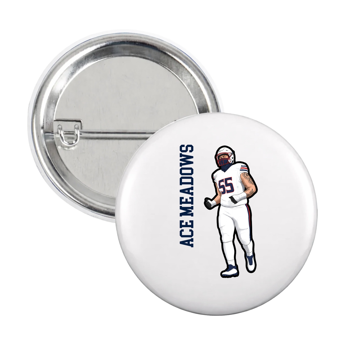 Game Day Button — Name Vertical in White