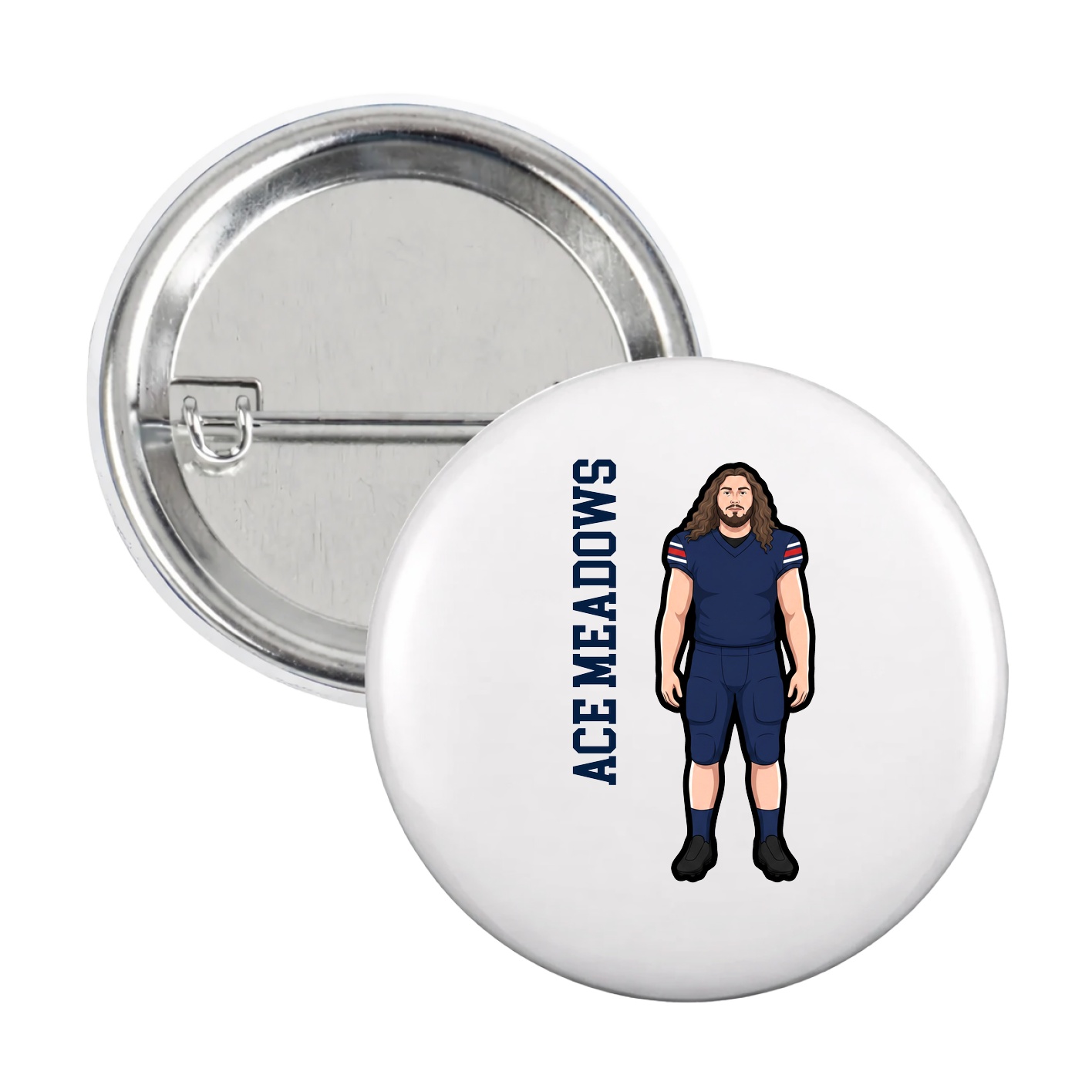 Game Day Button — Name Vertical in White