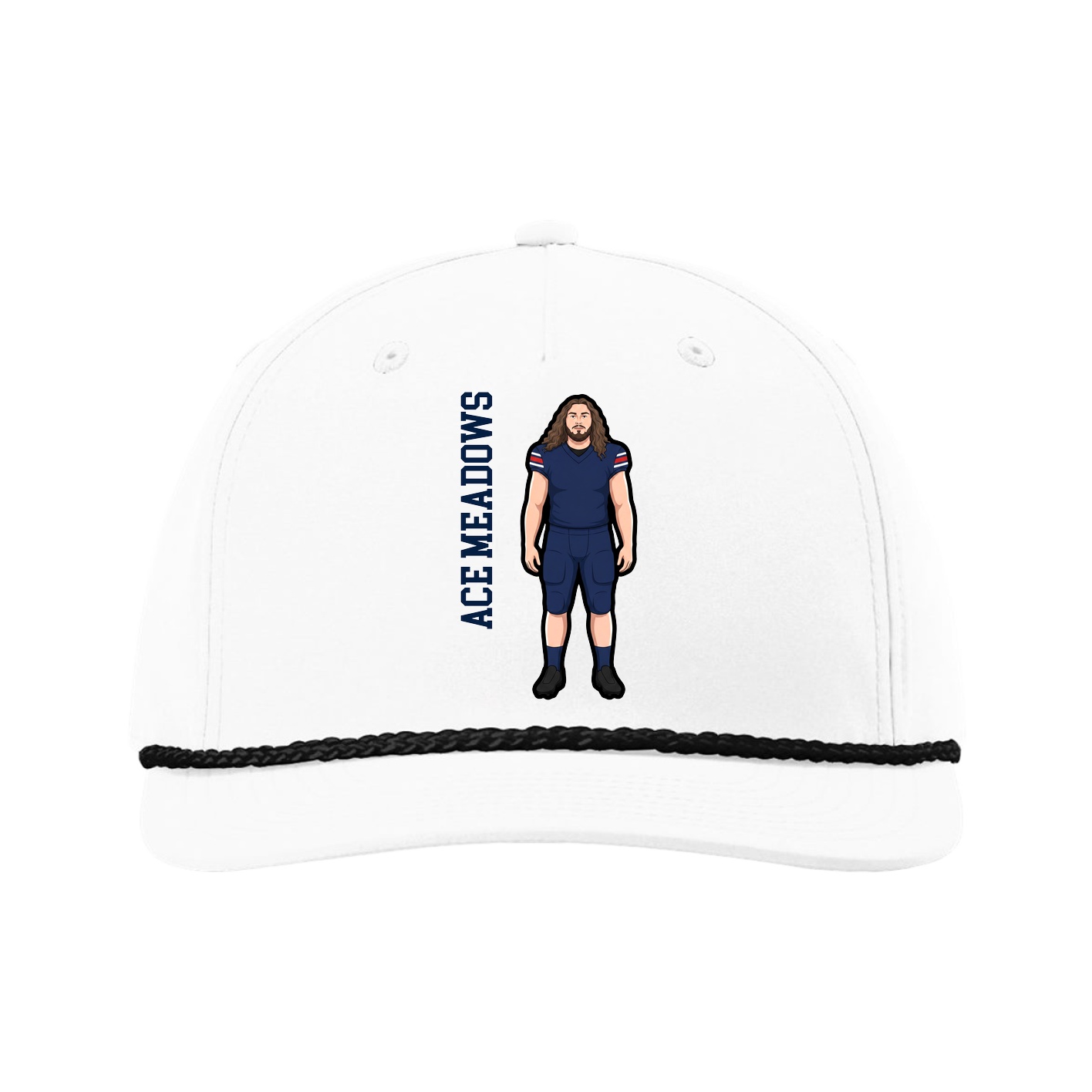Five-Panel Classic Rope Cap — Name Vertical in White